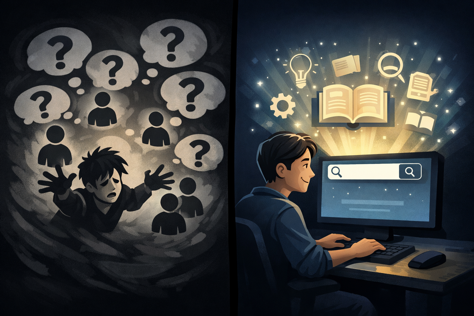 Comparison between asking questions and self-service knowledge discovery